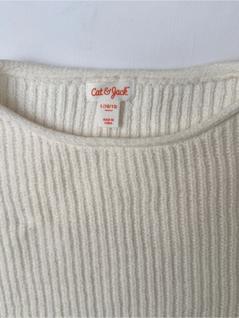 Cat & Jack Girls L 10/12 Cream Ribbed Knit Pullover Sweater